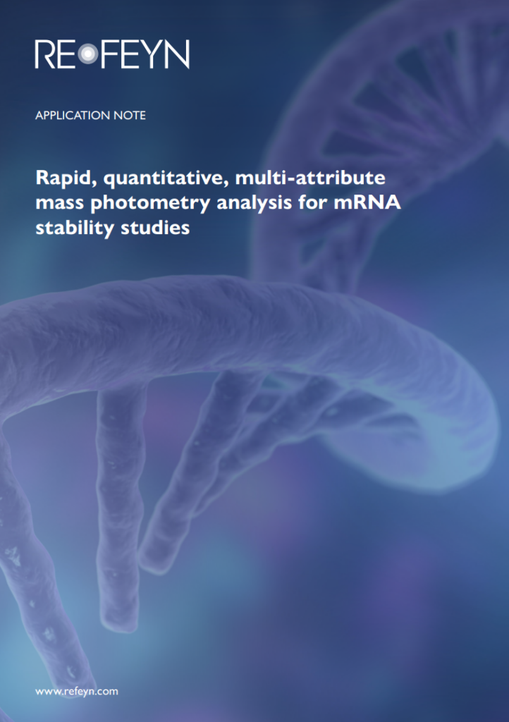 Cover of app note: Rapid, quantitative, multi-attribute mass photometry analysis for mRNA stability studies